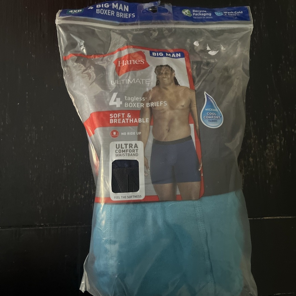 Hanes Big Man Boxer Briefs 4XB 56 To 58 Inch Four Pack Tagless Assorted Colors